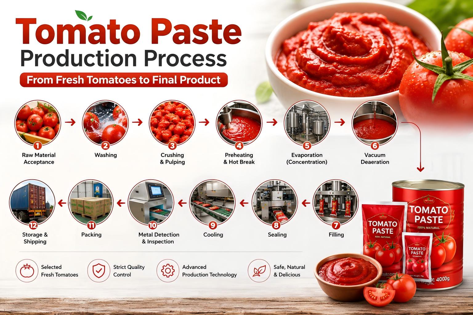 Tomato Paste Production Process: From Fresh Tomatoes to Final Product