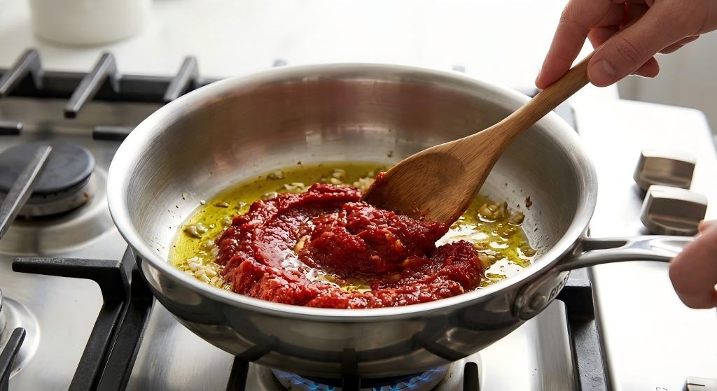 Blooming Tomato Paste in Olive Oil