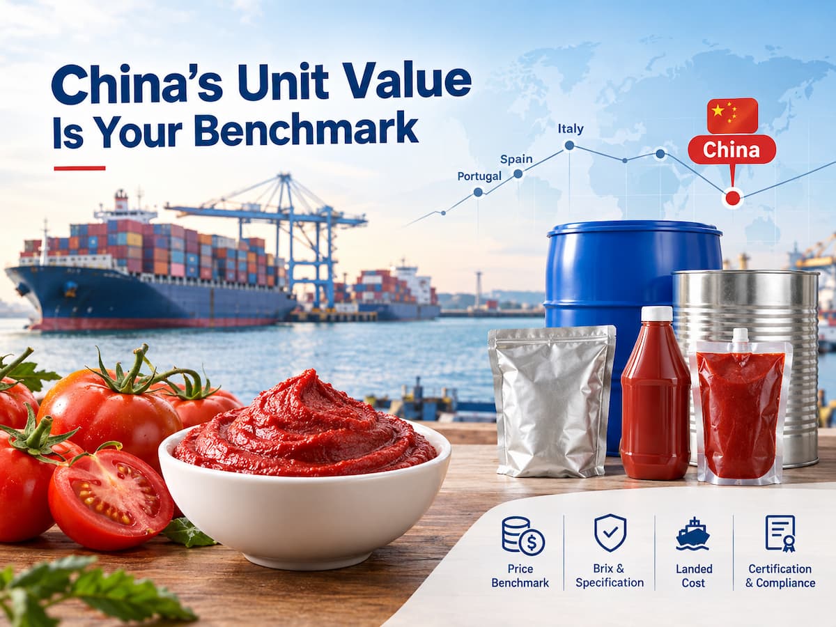 China Tomato Paste Price 2026: Export Unit Values vs Italy, Spain, and Chile